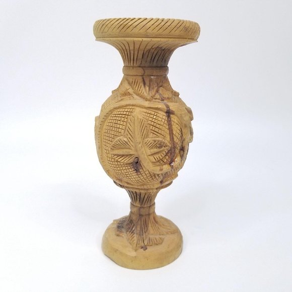 Vintage Hand Carved Wooden Vase Camel Palm Tree 3D - Picture 4 of 11
